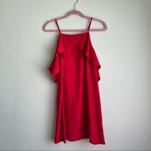 Francesca’s Red Open Shoulder Ruffle Dress